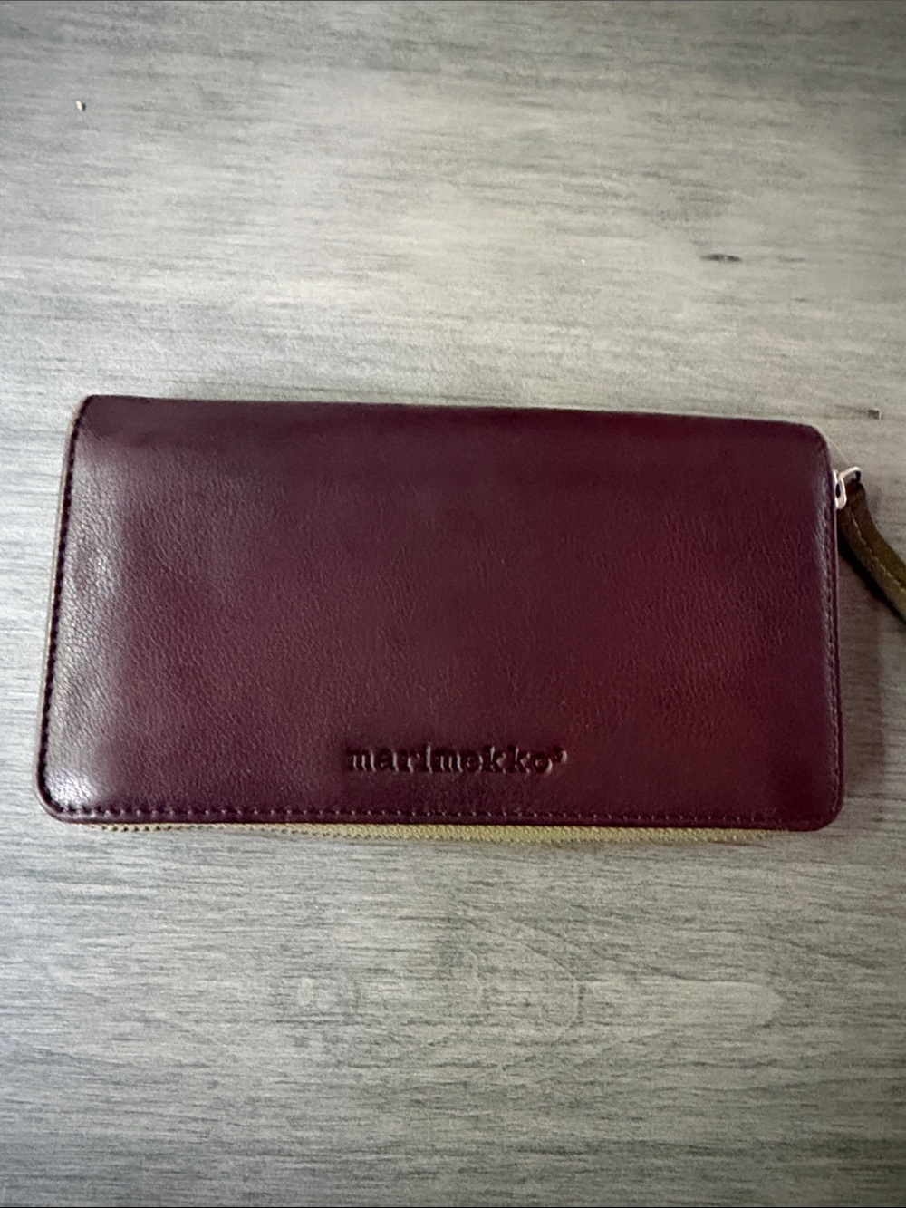 Marimekko Leather Zip Around Wallet Purple & Olive Green Polka Dot Lining